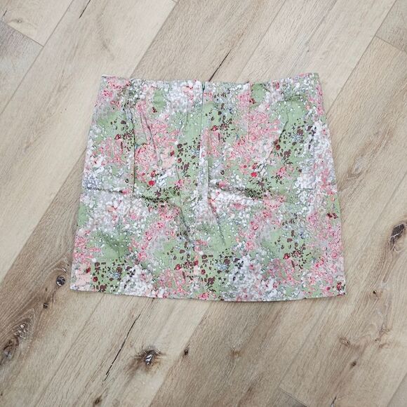 J Crew Green Pink Impressionism Floral Stretch Mini Skirt 10 - Picture 5 of 7